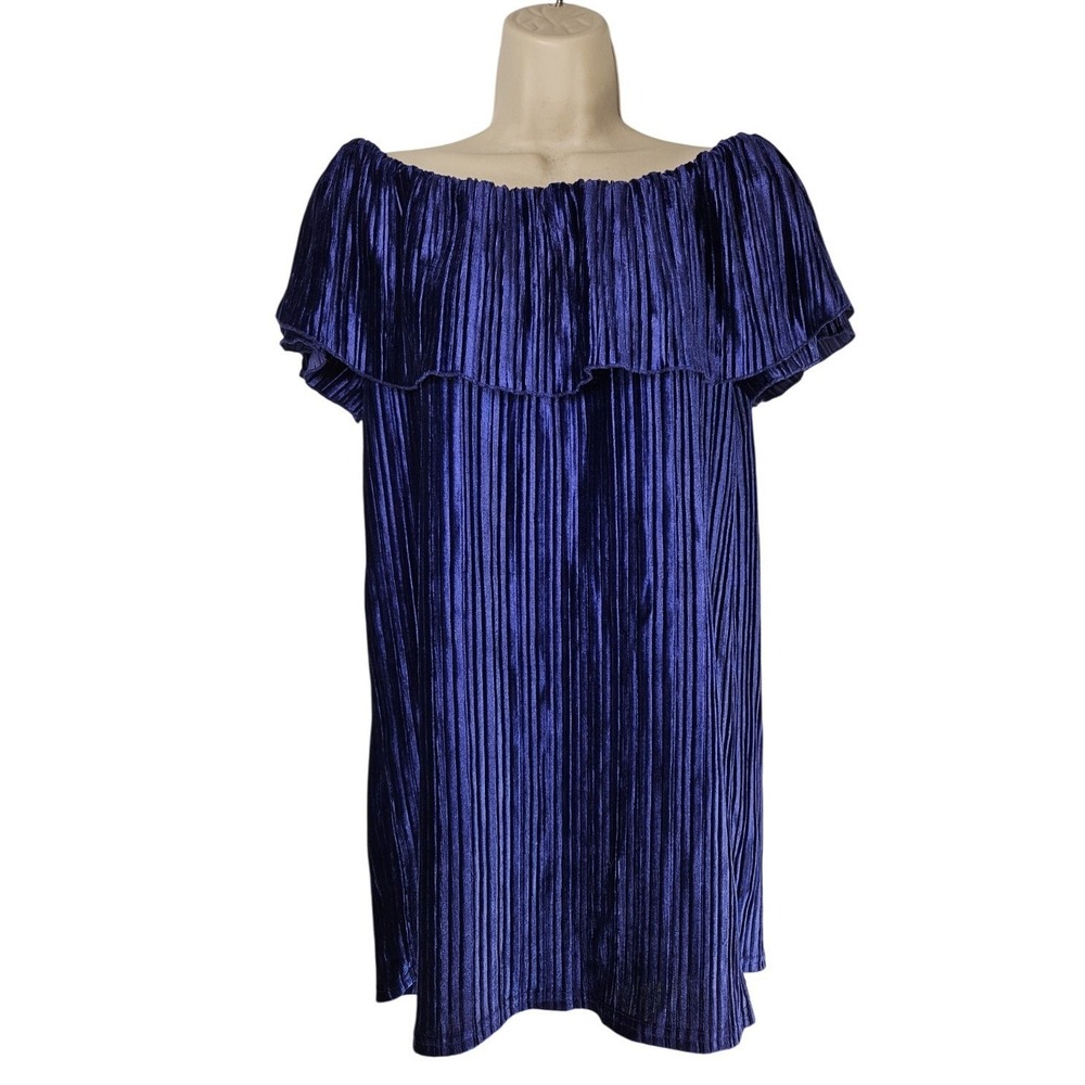 Anthropologie Sanctuary Womens‎ SZ M blue cap Shoulder Velvet Blouse Top
